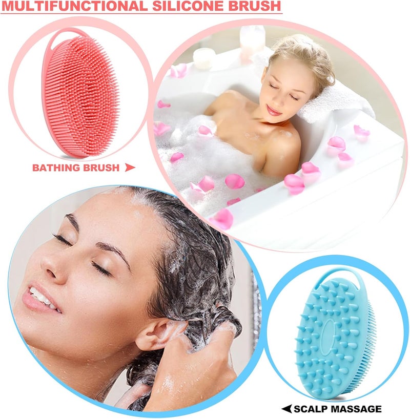 HAYSNA 2 Pack Silicone Body Scrubber, Loofah Double-Sided Body Brush,Shower Scrubber and Scalp Massager Shampoo Brush for Sensitive Kids Women Men All Kinds of Skin (Pink & Blue) - Image 3